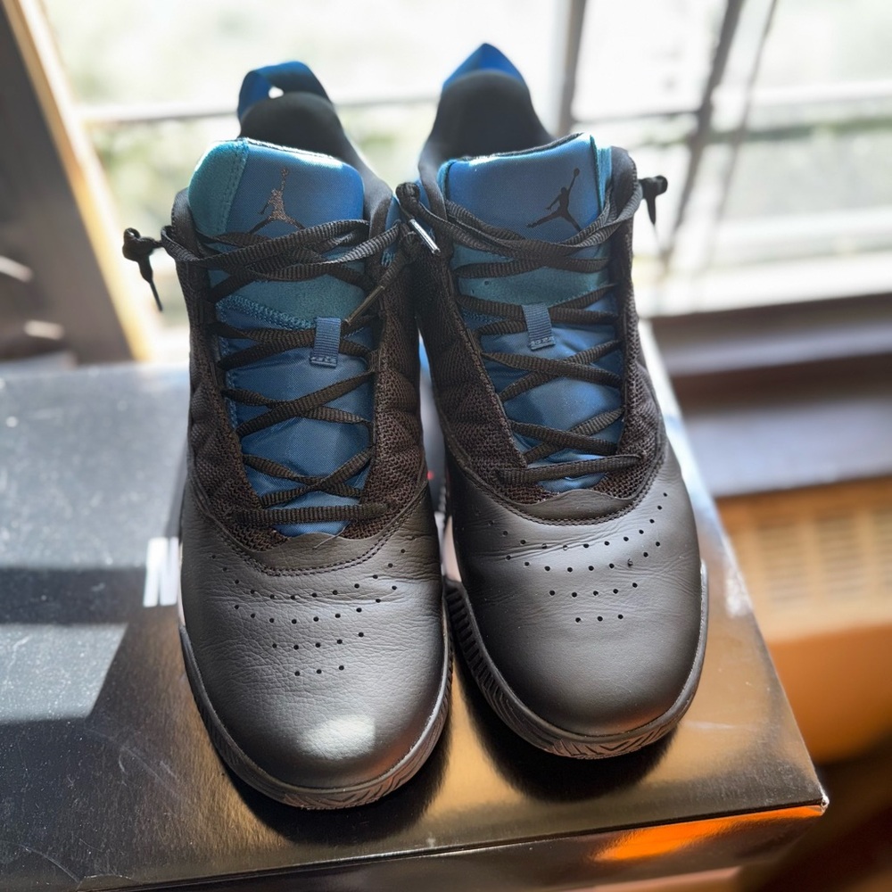 Jordan Black and Blue Athletic Shoes